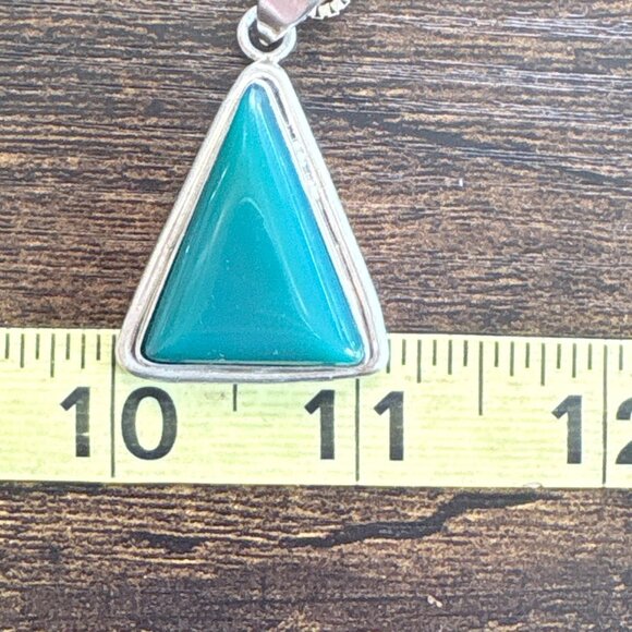 VTG Sterling Silver 925 Green Onyx Triangle Pendant Necklace Size 30" Length - Picture 12 of 14